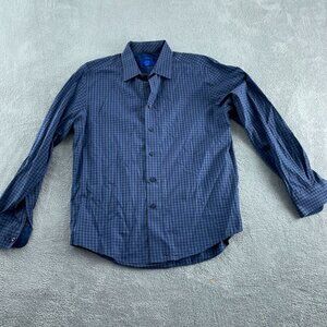 Egara Non-Iron Blue & Black Checkered Long Sleeve Button-Up Shirt L 5816